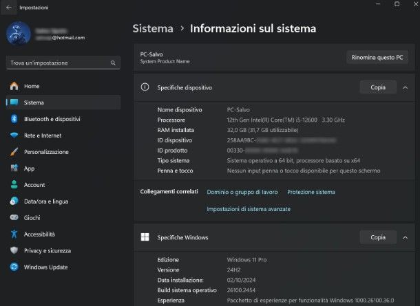 Impostazioni di sistema