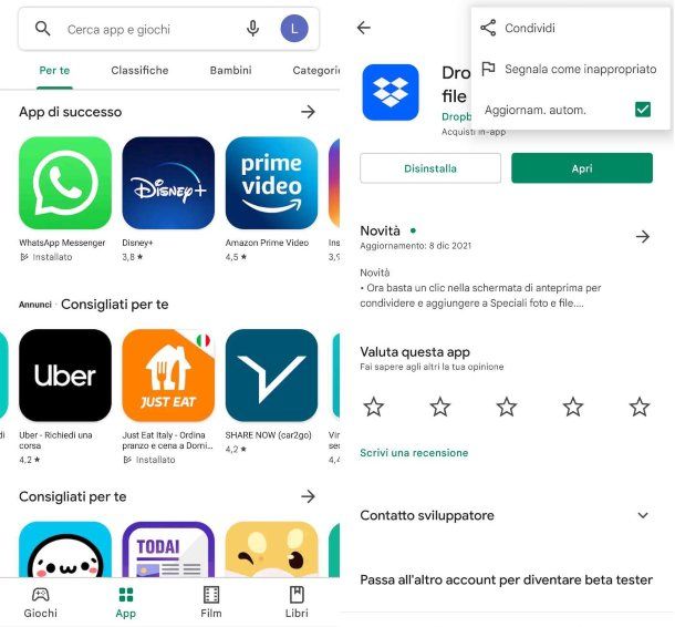 Aggiornare le app automaticamente su Play Store