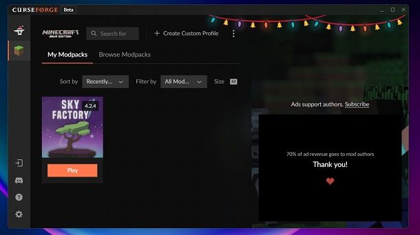 Come installare modpack su Minecraft Java CurseForge