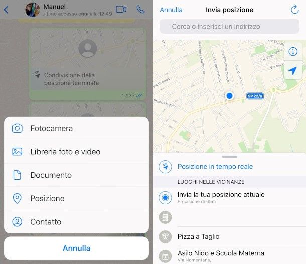 schermata condivisione posizione app whatsapp iphone