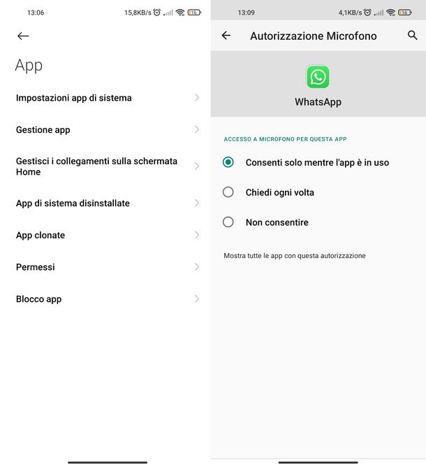 Attivare microfono WhatsApp Android