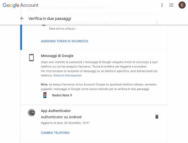 Modificare telefono Google Authenticator