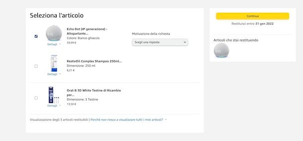 Rimborso ordine Amazon