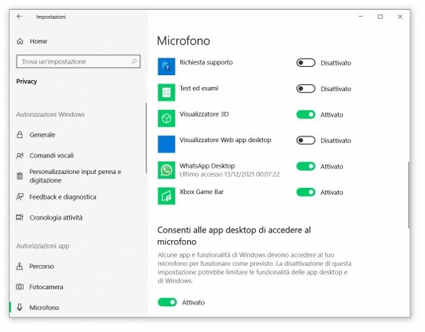 Attivare microfono WhatsApp Desktop