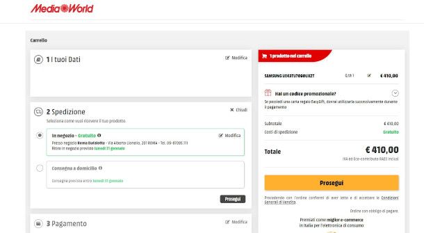 modalità ritiro in negozio acquisto online Mediaworld