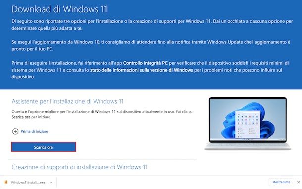 Aggiornare a Windows 11 con Assistente per l'installazione