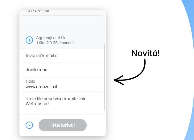 Procedura per creare un link di un file con WeTransfer