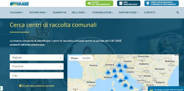 funzione di ricerca isole ecologiche trattamento raee