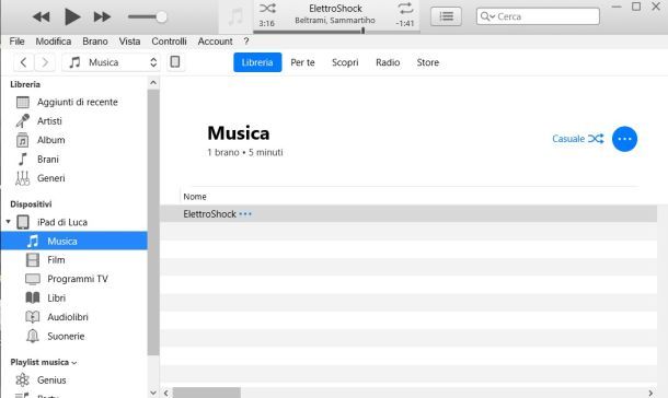 iTunes sincronizzazione musica