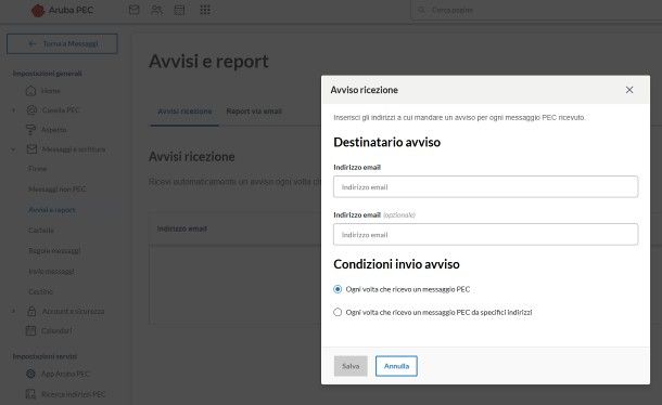 Come attivare notifiche PEC Aruba