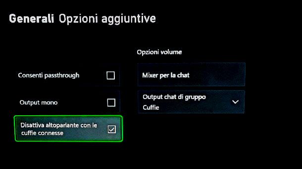 Disattiva altoparlante televisore Xbox cuffie