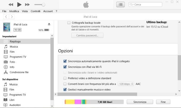 iTunes - sincronizzazione con iPad