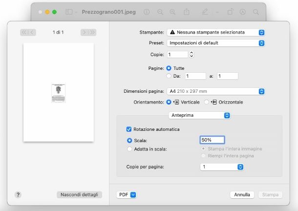 Anteprima stampa macOS