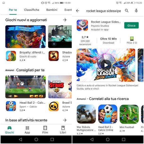 Rocket League Google Play Store
