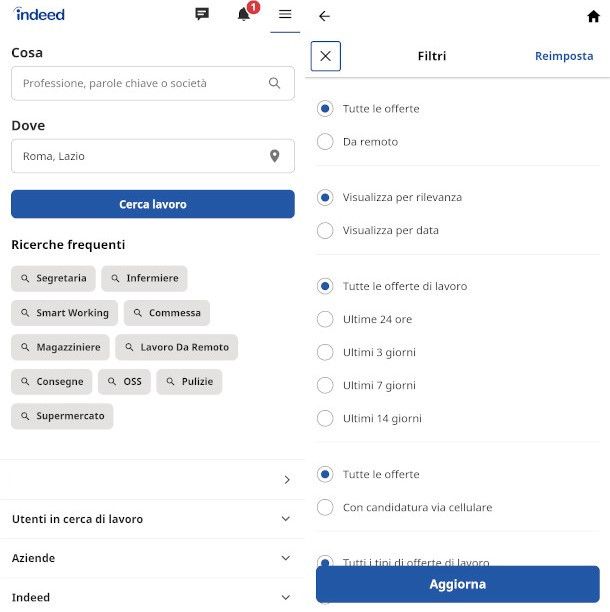 ricerca lavoro app indeed