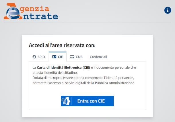 Come accedere con CIE ad Agenzia Entrate