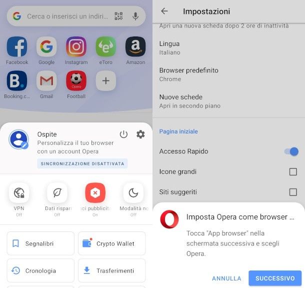 impostazione Opera browser predefinito