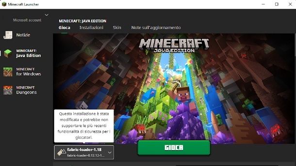 Come impostare profilo Fabric Minecraft Launcher