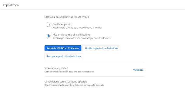 compressione dati Google Foto da PC