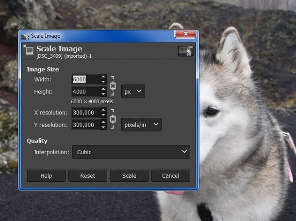 Impostare le nuove dimensioni con GIMP