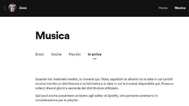 Musica in arrivo Spotify for Artists