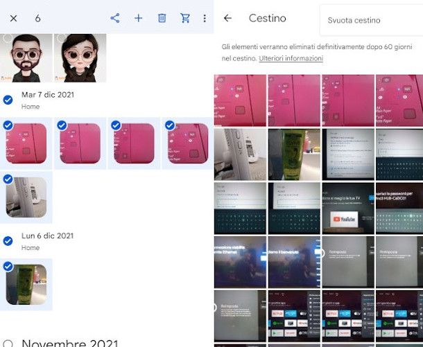 rimozione manuale foto su app Google Foto