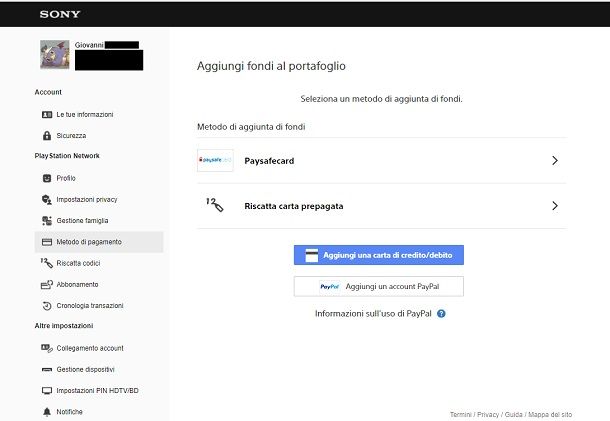 aggiungi fondi playstation 4