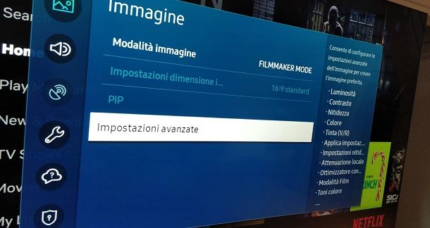 menu immagine samsung tv qled