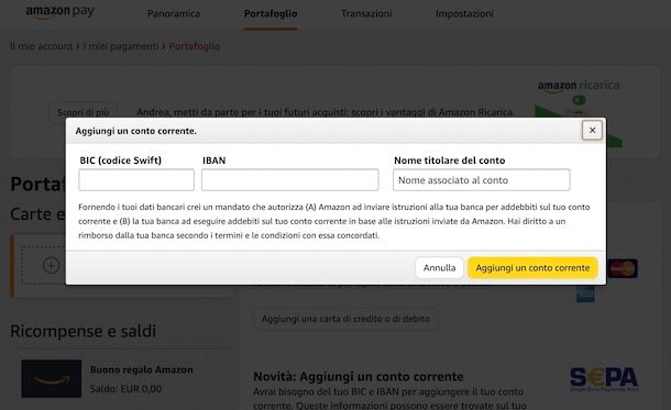 Amazon conto corrente