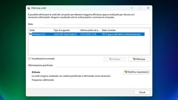 Deframmentare il disco oppure ottimizzare l'SSD