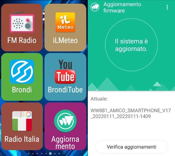 verifica aggiornamento sistema operativo su Amico Brondi