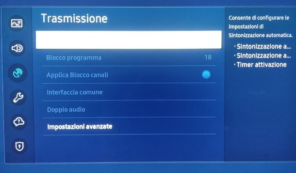 Come togliere il blocco programmi dalla TV Samsung