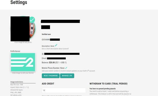 verificare l'account earth 2