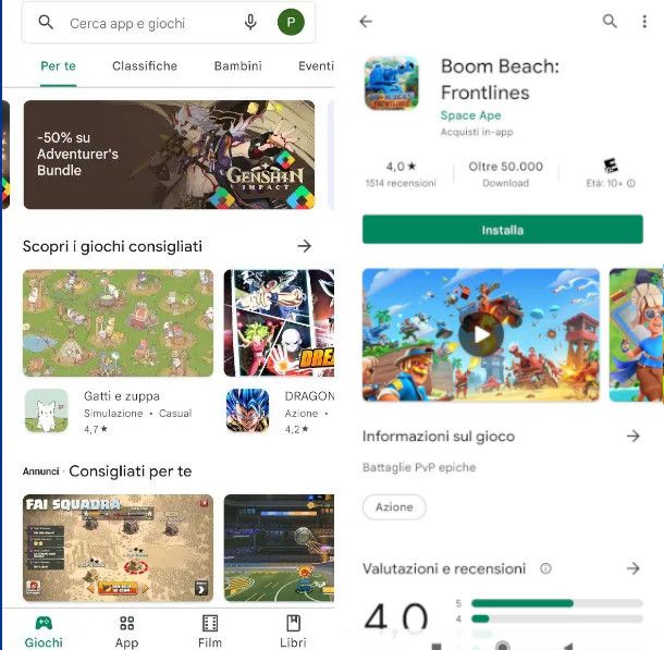 Pagina Google Play di Boom Beach: Frontlines