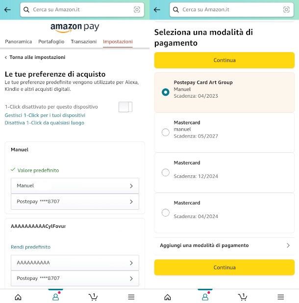 opzioni di acquisto predefinite Amazon Shopping