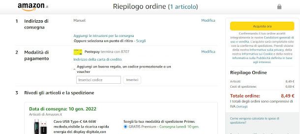 modifica metodo di pagamento di un ordine Amazon