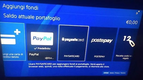 Come ricaricare portafoglio PS4