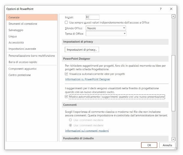 Impostazioni PowerPoint Windows