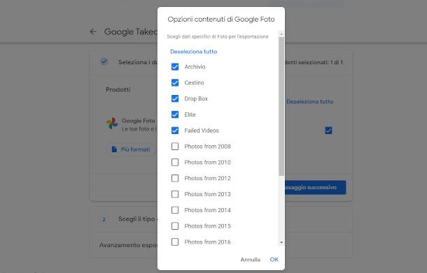 procedura di esportazione foto e video google foto da PC