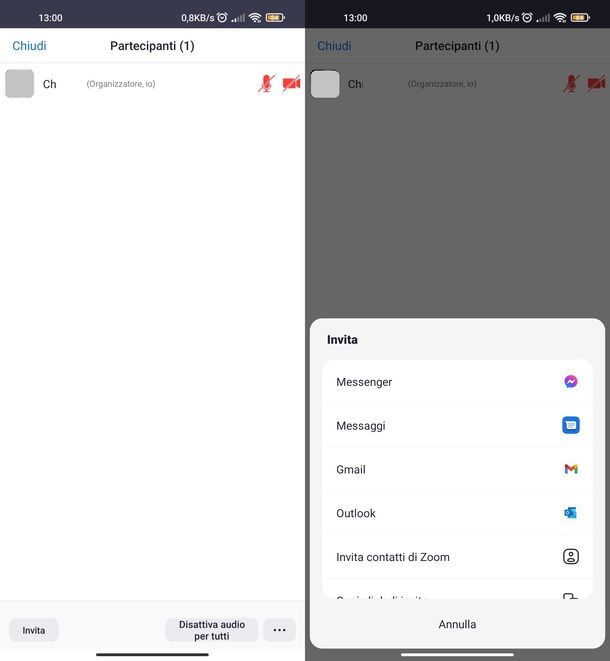Invitare partecipanti Zoom app Android