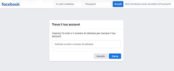 Facebook reset password