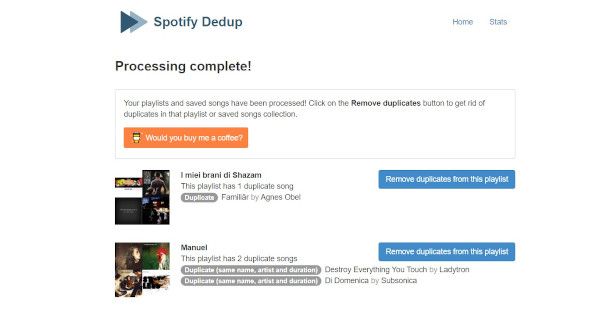 spotify dedup servizio rimozione duplicati playlist Spotify