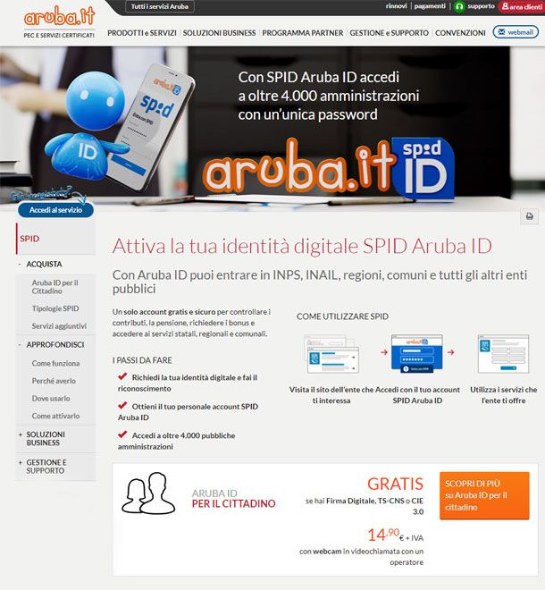 come attivare spid aruba gratis