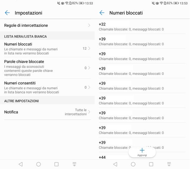 Numeri bloccati HUAWEI