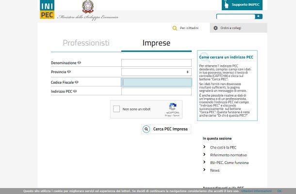 cercare indirizzo pec aziende
