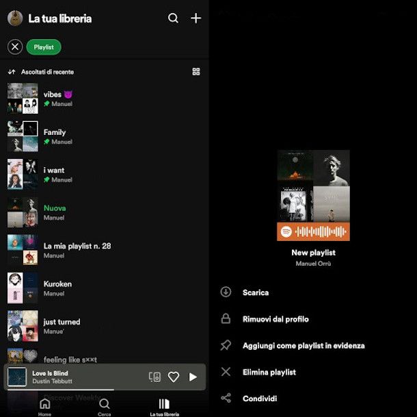 eliminazione playlist da app Spotify Android