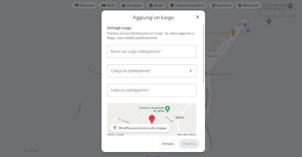modulo aggiunta luogo mancante da PC Google Maps