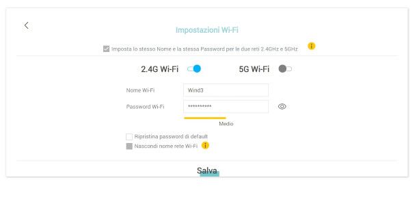 impostazioni wi-fi wind hub