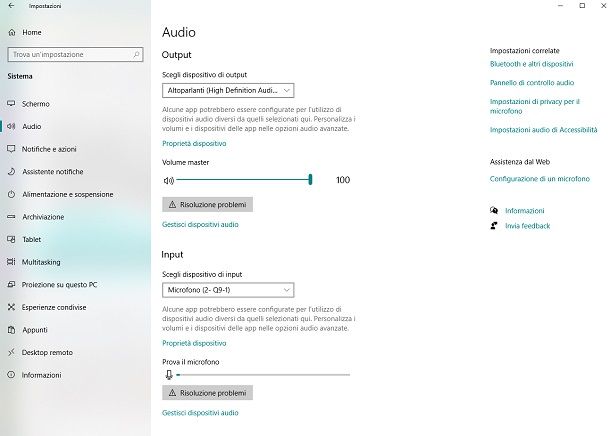 impostazioni microfono usb