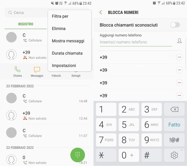 Numeri bloccati Samsung